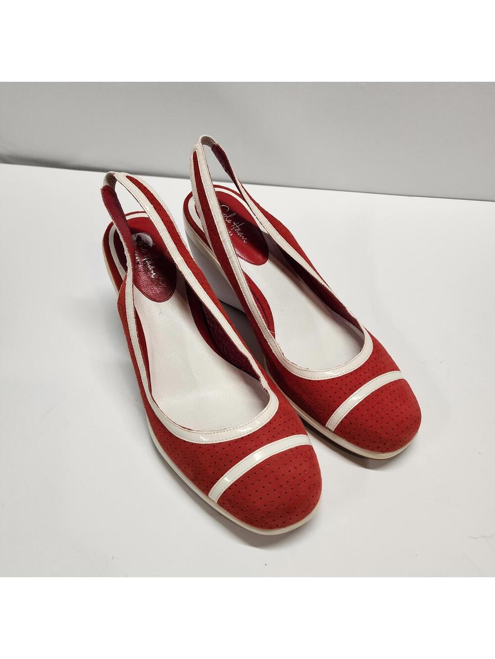 EUC red white slingback wedge cole Haan 9 B